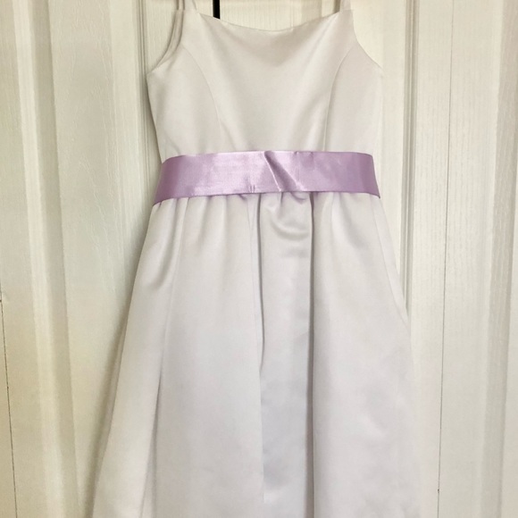 All-over Satin Tea-Length Flower Girl Dress - Picture 3 of 4